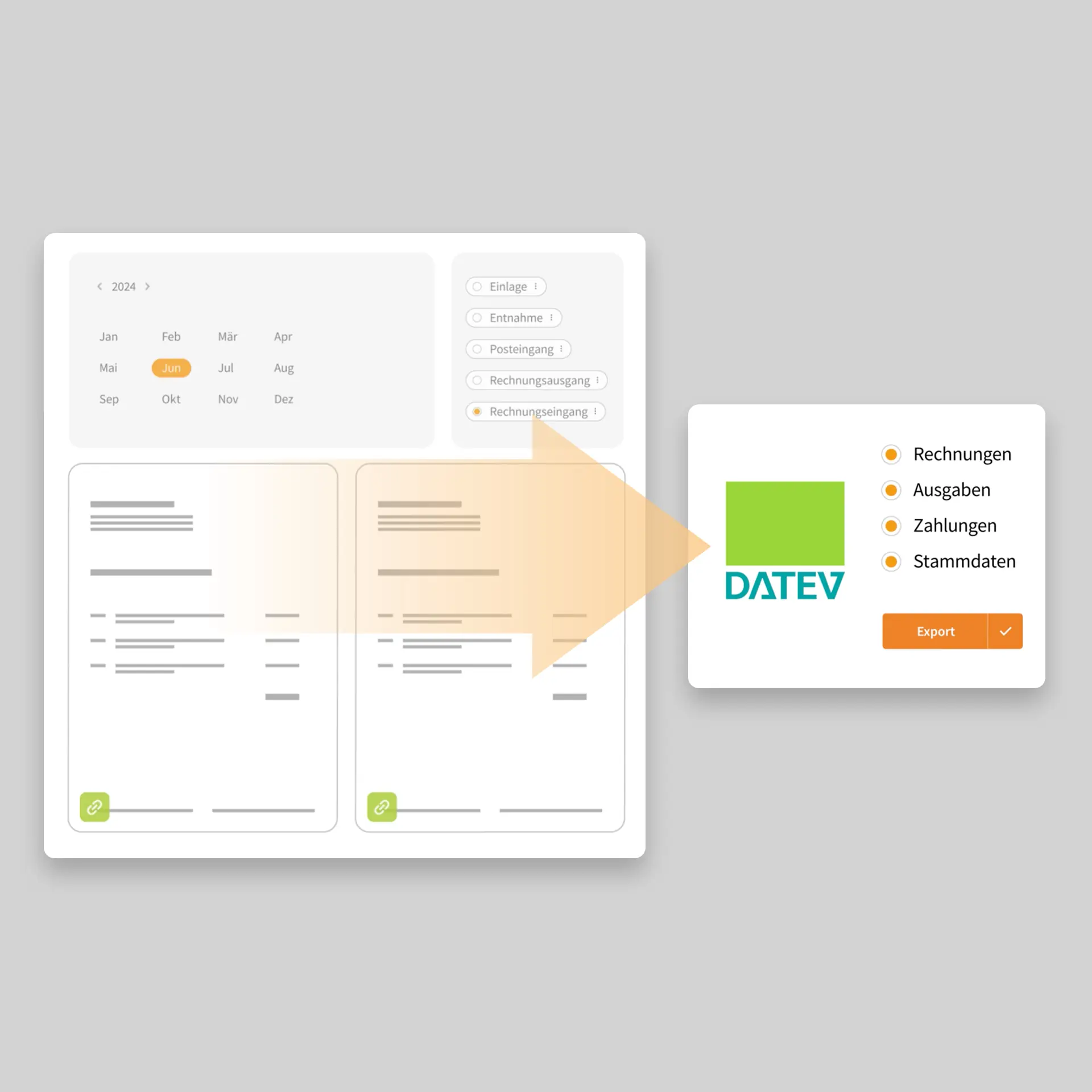 DATEV-Export von Rechnungen, Ausgaben, Zahlungen und Stammdaten aus WISO MeinBüro.