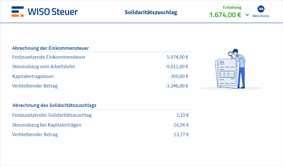 Beispiel wie der Solidaritätszuschlag in WISO Steuer berechnet wird