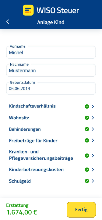 Anlage Kind in WISO Steuer ausfüllen
