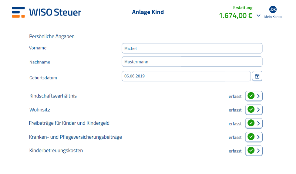 Anlage Kind Formular WISO Steuer