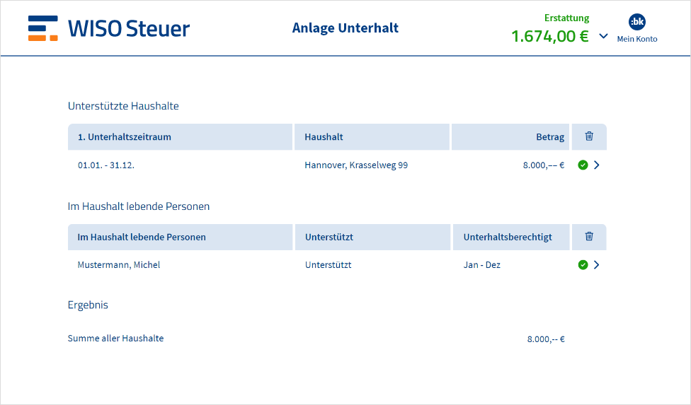 Anlage Unterhalt in WISO Steuer ausfüllen