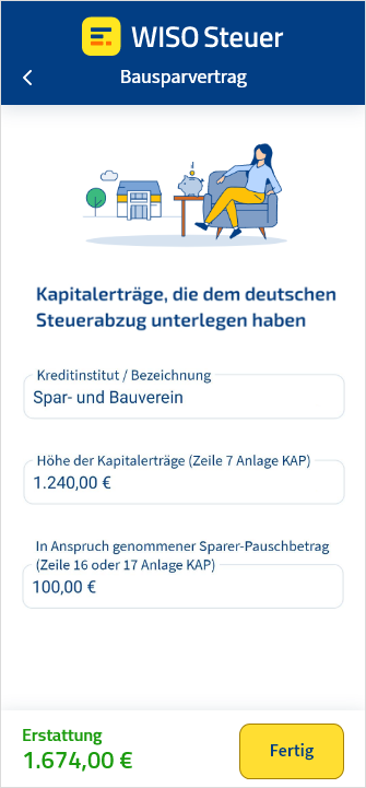  Eingabemaske für Bausparverträge in der App WISO Steuer