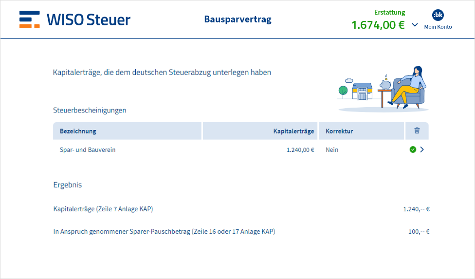 Eingabemaske für Bausparverträge in WISO Steuer