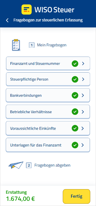 Fragebogen zur steuerlichen Erfassung mit der App WISO Steuer erstellen