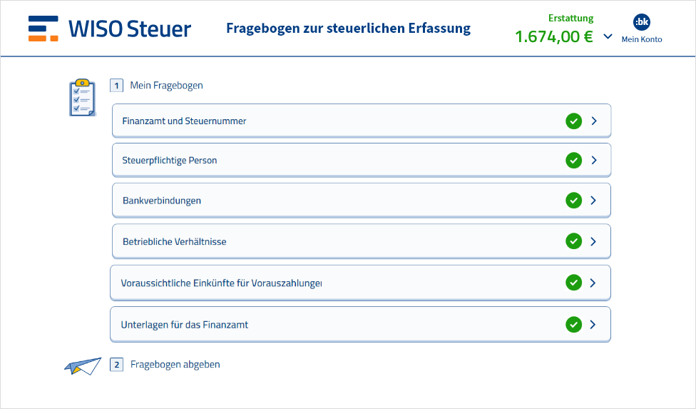 Fragebogen zur steuerlichen Erfassung mit WISO Steuer erstellen