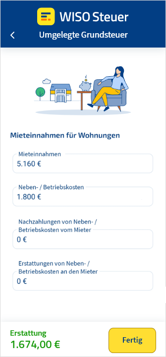Eingabemaske für umgelegte Grundsteuer in der App WISO Steuer
