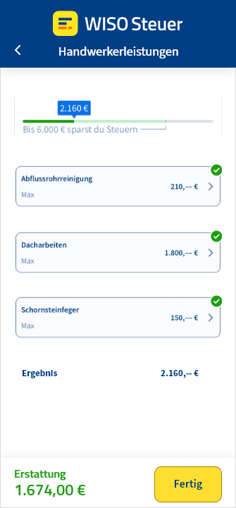 Eingabemaske für Handwerkerleistungen in der App WISO Steuer