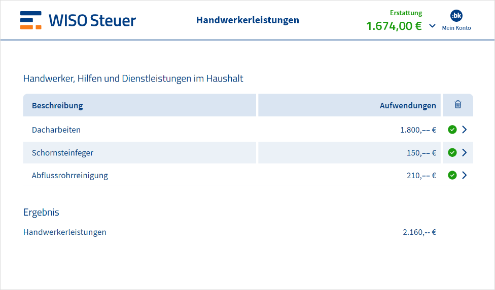 Eingabemaske für Handwerkerleistungen in WISO Steuer