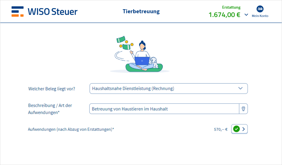 Eingabemaske für Haustierbetreuung in WISO Steuer