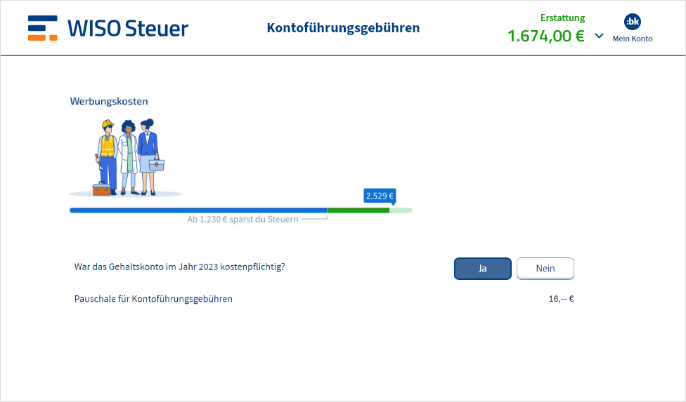 Eingabemaske für Kontoführungsgebühren in WISO Steuer