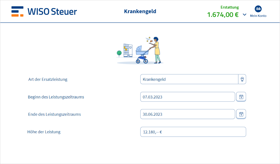 Eingabemaske für Krankengeld in der App WISO Steuer