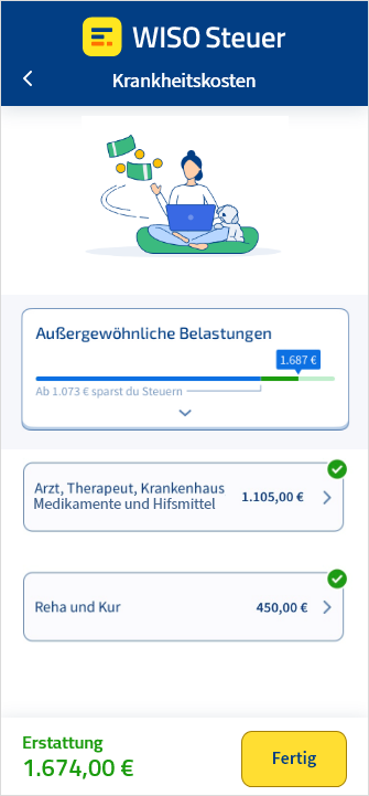 Eingabemaske für Krankheitskosten in der App WISO Steuer