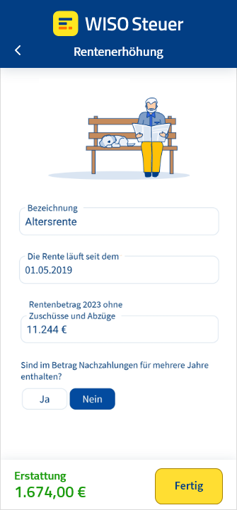 Eingabemaske für Renten in der App WISO Steuer