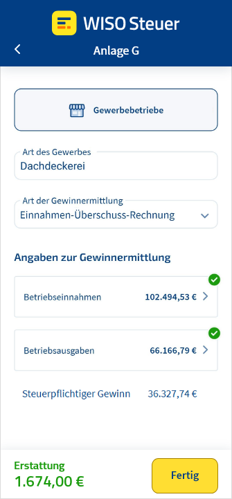 Anlage G in der App WISO Steuer ausfüllen