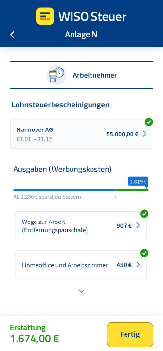 Anlage N in der App WISO Steuer ausfüllen