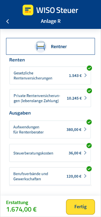 Anlage R in der App WISO Steuer ausfüllen