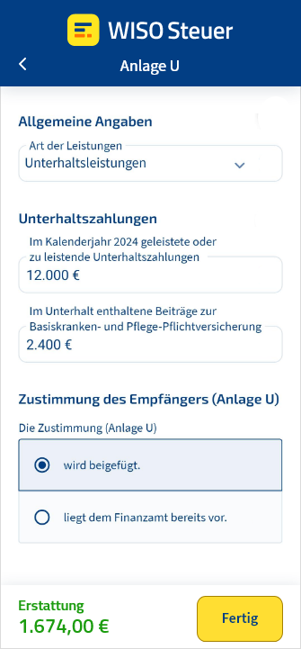 Anlage U mit der App WISO Steuer ausfüllen