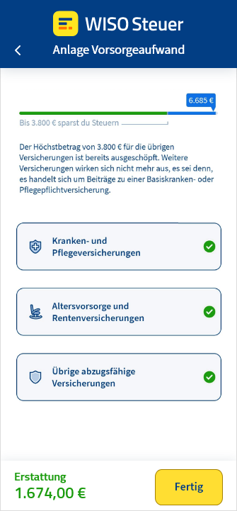 Anlage Vorsorgeaufwand mit der App WISO Steuer ausfüllen