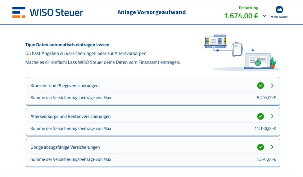 Anlage Vorsorgeaufwand mit WISO Steuer ausfüllen