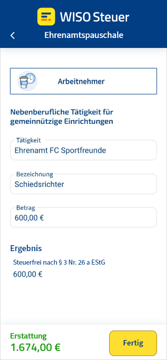 Ehrenamtspauschale als Arbeitnehmer in die App WISO Steuer eintragen