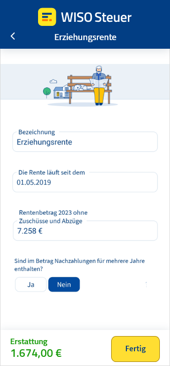 Eingabemaske für Erziehungsrenten in der App WISO Steuer