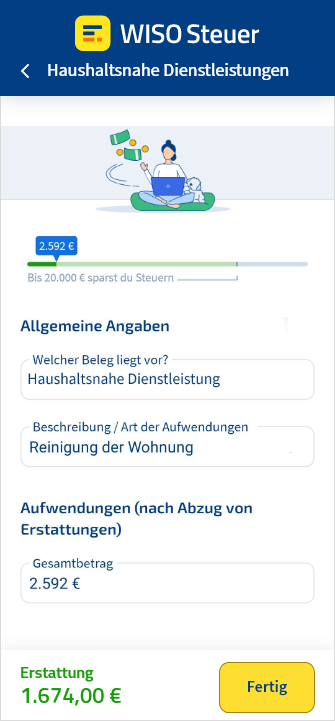 Eingabemaske für haushaltsnahe Dienstleistungen in der App WISO Steuer