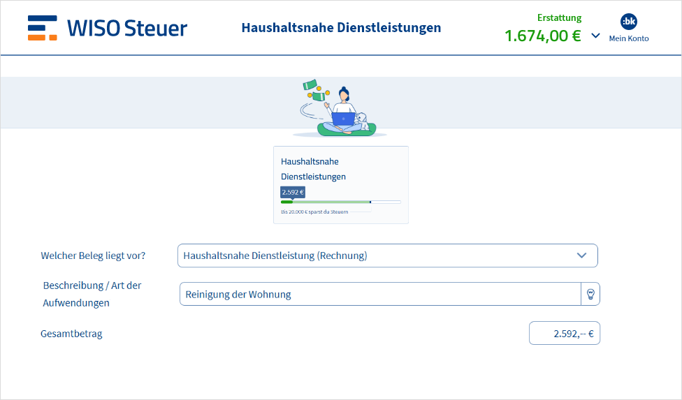 Eingabemaske für haushaltsnahe Dienstleistungen in WISO Steuer