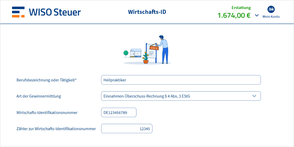 Eingabemaske für die Wirtschaftsidentifikationsnummer in WISO Steuer