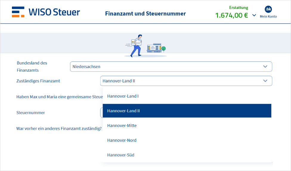 Auswahlliste von Finanzämtern in WISO Steuer