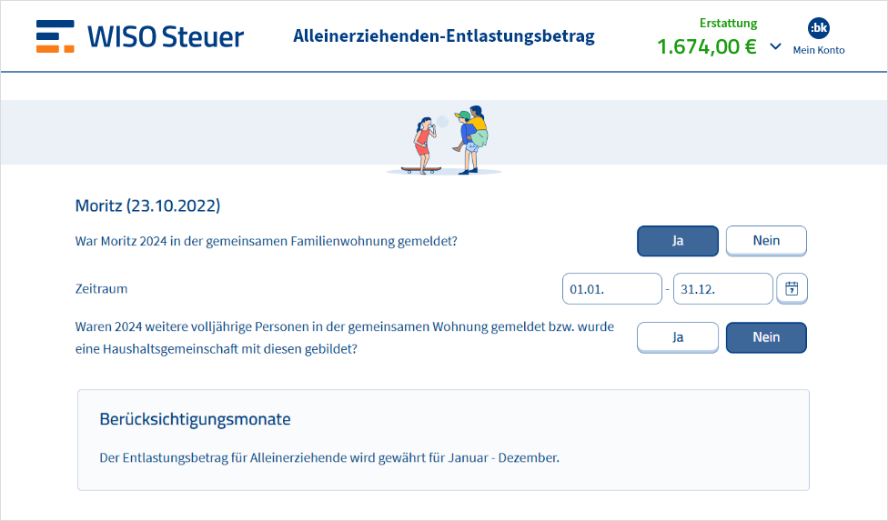 Beantragung des Alleinerziehenden-Entlastungsbetrags mit WISO Steuer