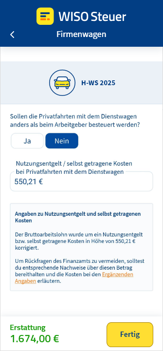 Ausgaben für Firmenwagen in der App WISO Steuer eintragen