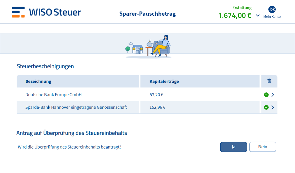 Beantragung des Sparerpauschbetrags mit WISO Steuer